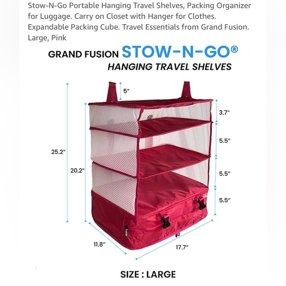STOW AND GO portable hanging travel shelves for easy packing- large size- pink - Picture 5 of 8